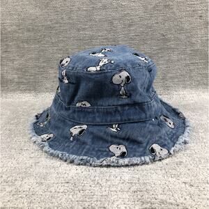 American Eagle AE x Snoopy Peanuts All Over Print Denim Bucket Hat Frayed Brim
